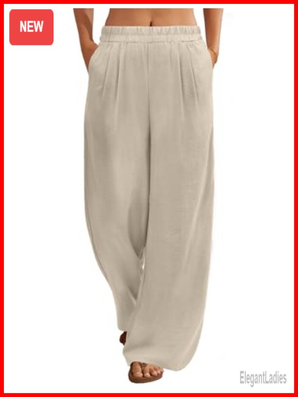Linen Pants Women Pleated Wide Leg Palazzo with Pockets Flowy Beach Vacation